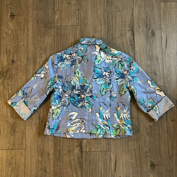 Ruby Rd Women 6P 6 Petite Colorful Blue Floral‎ Summer Jacket Shirt - Picture 2 of 3